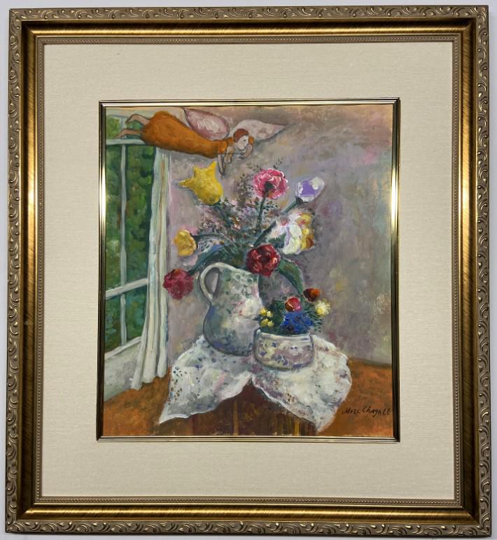 Marc Chagall Gouache on paper: Marc Chagall appears in lower right. Attribute to Marc Chagall, this is not a print, is a unique piece.: Gouache Measures: 11 x 11 inches Image size Medium: Paper. Provenance: Private Collection. Live