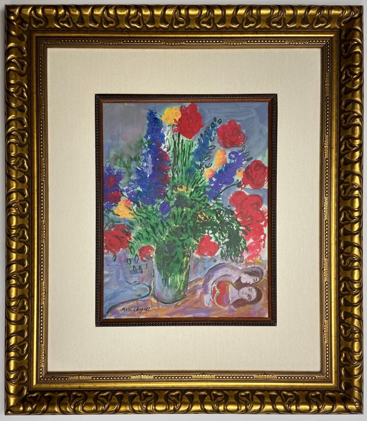 Marc Chagall Gouache on paper: Marc Chagall appears in lower left. Attribute to Marc Chagall Technique: Gouache Media Measures: inches Image size Medium: Paper. Provenance: Private Collection. Lived between (Jul 1887 - Mar 1985) Ma