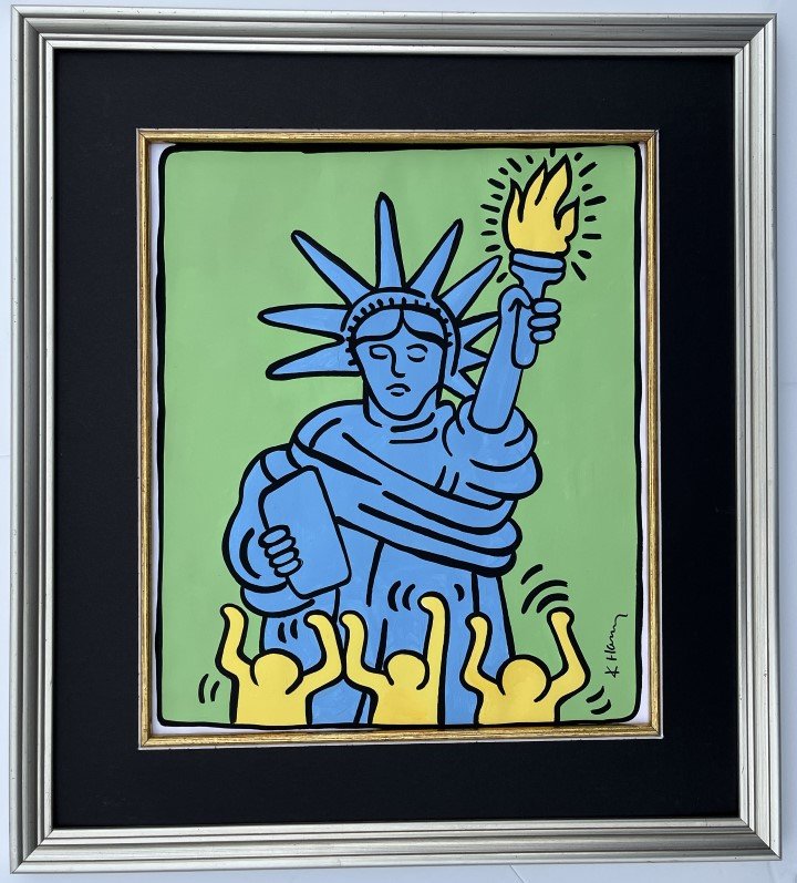 Keith Haring Mixed Media: Keith Allen Haring appears in lower right. Attribute to Keith Allen Haring Technique Mixed Media Measures: 11.50 x 11.25 inches Image size Medium: Paper. Provenance: Private Collection. Lived between 