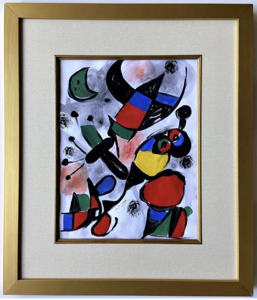 Joan Miro Watercolor: Joan Miro appears in Lower Center . Attribute to Joan Miro Technique: Watercolor Measures: 14.25 x 11.25 inches Image size Medium: paper. Provenance: Private Collection. Lived between (April 1893 - De
