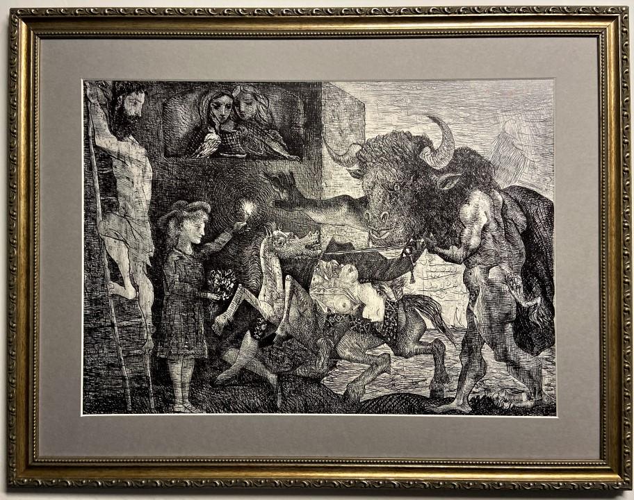 Pablo Ruiz Picasso Lithograph: Pablo Ruiz Picasso appears in upper right. Attribute to Pablo Ruiz Picasso Measures: 15 x 17 inches Image size Medium: Paper. Provenance: Private Collection. Lived between (Oct 1881 - Apr 1973) Pablo 