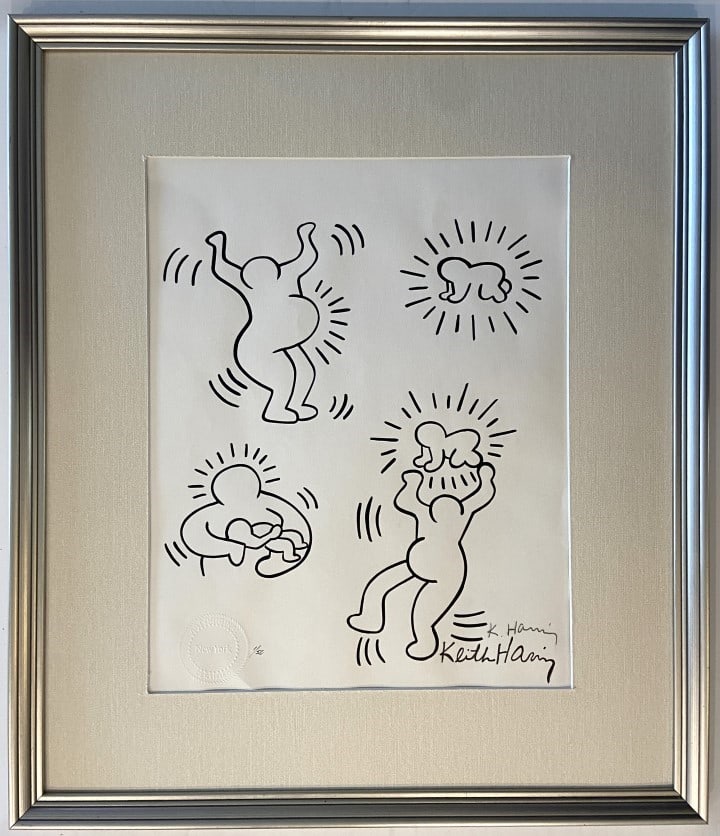 Keith Haring Lithograph: Keith Allen Haring appears in lower center. Attribute to Keith Allen Haring Technique Mixed Media Measures: inches Image size Medium: Paper. Provenance: Private Collection. Lived between (May 1958 - F