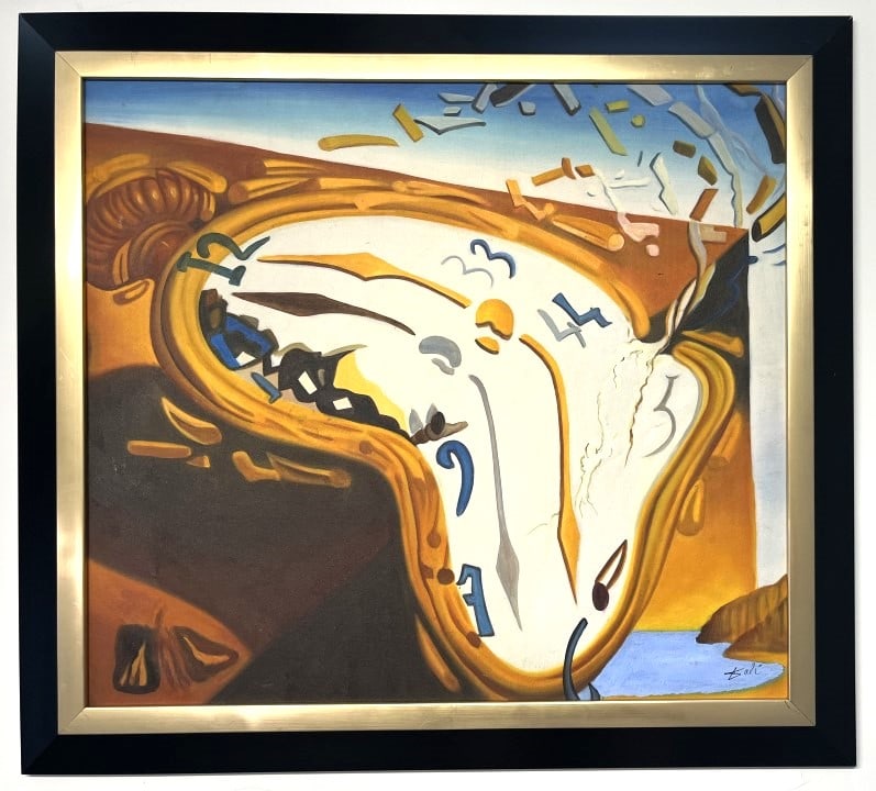Salvador Dali Oil on canva: Salvador Dali appears in Lower right . Attribute to Salvador Dali Technique: Oil Measures: inches Image size 21.50 X 24.50 Medium: Canvas. Provenance: Private Collection. Lived between (May 1904 - Jan