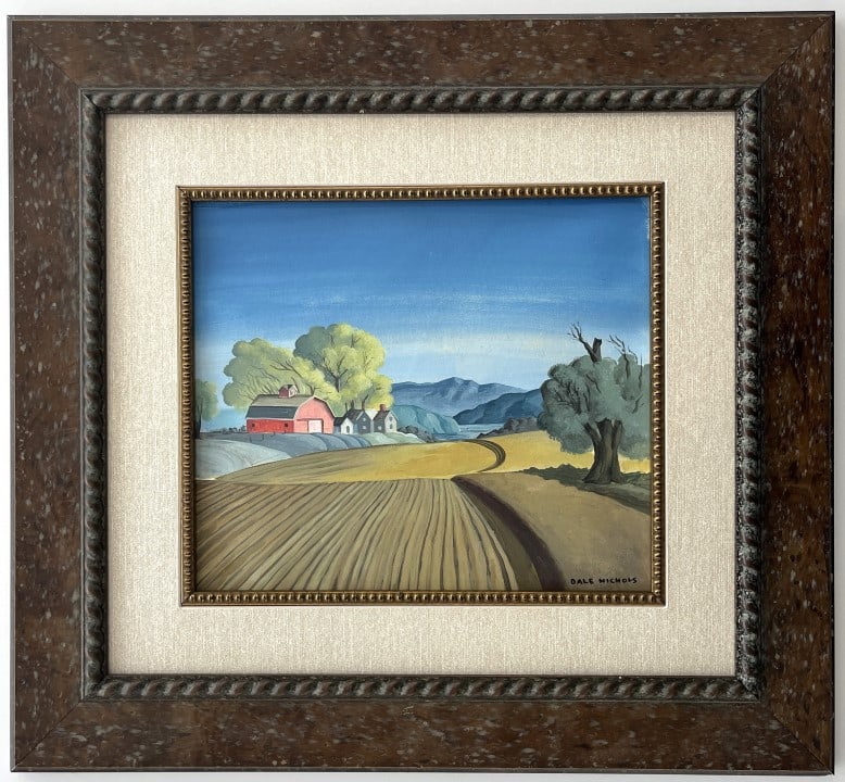 Dale Nichols watercolor: Dale Nichols appears in Lower right. Attribute to Dale Nichols Technique: Watercolor Measures: 19 x 20.25 inches frame size and 10 x 11.50 image size Medium: Paper Image size Inches. Provenance: Priva