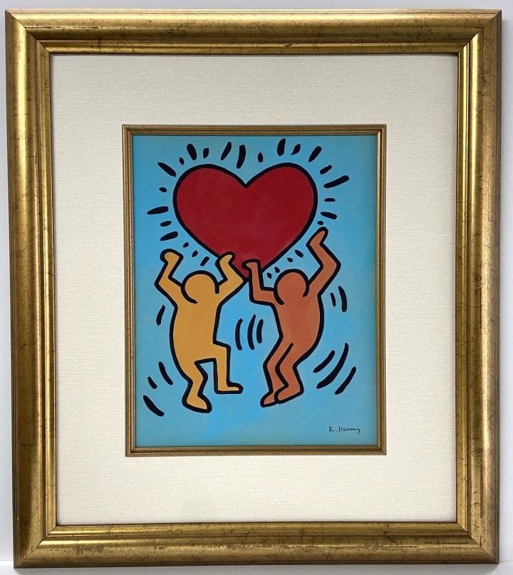 Keith Haring Mixed Media: Keith Allen Haring appears in lower right. Attribute to Keith Allen Haring Technique Mixed Media Measures: 13.50 x 10,25 inches Image size Medium: Paper. Provenance: Private Collection. Lived between