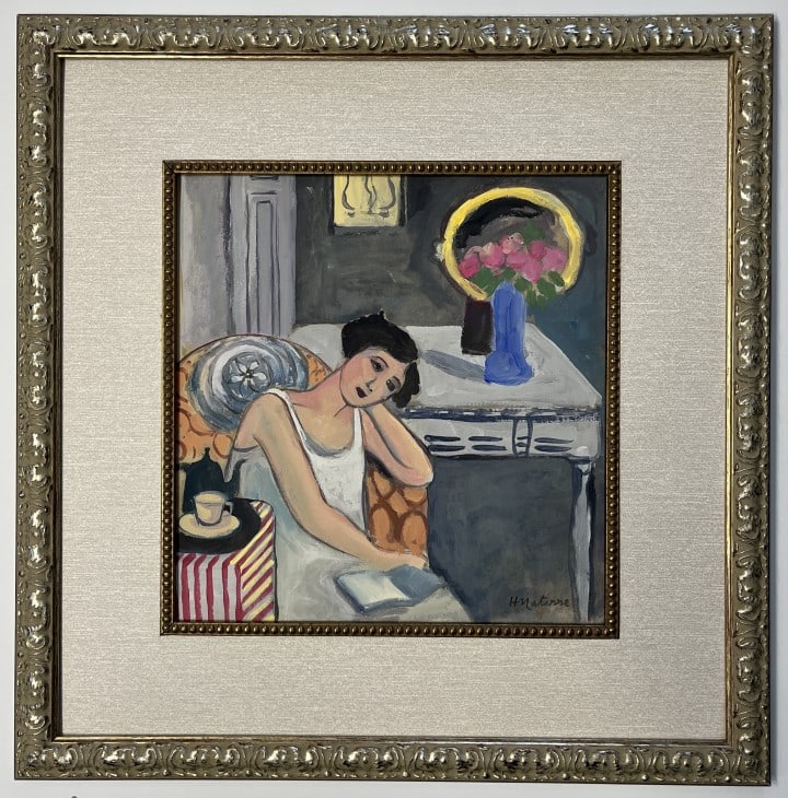 Henri Matisse Watercolor/Gouache on paper: Henri Matisse appears in Lower right. Attribute to Henri Matisse Technique: Watercolor/Gouache Measures: 11 x 10 inches Image size Medium: paper. Provenance: Private Collection. Lived between (Dec 186