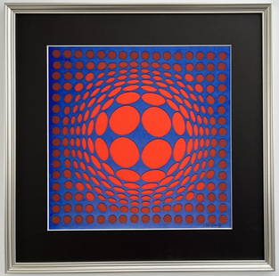 Victor Vasarely Lithograph: Victor Vasarely appears in Lower right. Attribute to Victor Vasarely Measures: 16 x 16 inches image size 23 x 23 inches Frame Provenance: Private Collection. Lived between (April 1906 - March 1997)