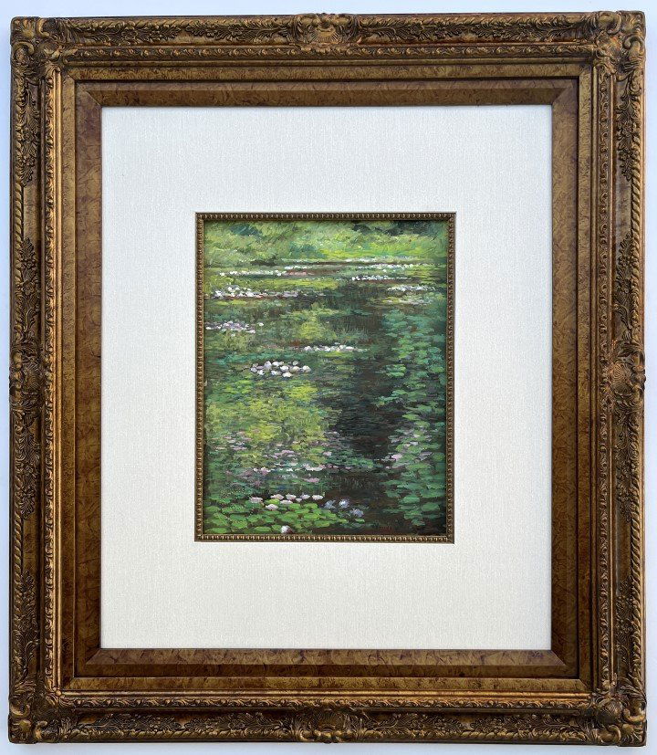 Claude Monet Oil on Paper / Seal of Paris: Claude Monet appears in Lower right. Attribute to Claude Monet this is not a print, is a unique piece. Technique: Oil Measures: 31 x 27 frame size and 13.50 X 10.50 inches Image size Medium: paper. Pr