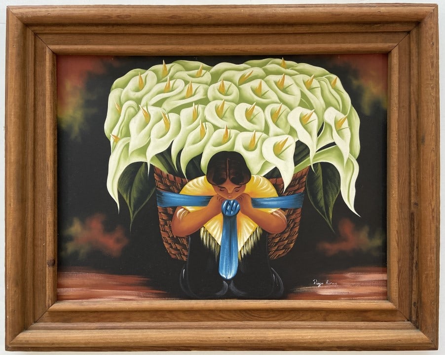 Diego Rivera Oil on canva: Diego Rivera appears in Lower right. Attribute to Diego Rivera Technique: Oil Measures::23 X 33 inches Image size Medium: Canvas. Provenance: Private Collection. Lived between ((December 1886 - Novemb