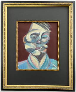 Francis Bacon Mixed Media on Heavy paper: Francis Bacon appears in upper right. Attribute to Francisco Bacon Technique: Mixed Media Measures: 12 x 10 inches Image size Frame size 23 x 19 Medium: paper. Provenance: Private Collection. Lived