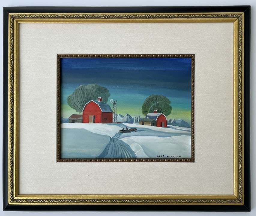 Dale Nichols watercolor (Attrib.): Dale Nichols appears in Lower right. Attribute to Dale Nichols Technique: Watercolor Measures: 9.50 x 12 inches image size and 19 x 23.50 inches frame size Medium: Paper Image size Inches. Provenance: