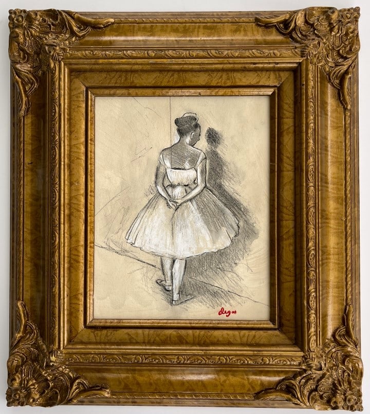 Edgar Degas Graphite on paper: Edgar Degas appears in lower right. Attribute to Edgar Degas, this is not a print, is a unique piece. Technique: Graphite Measures: 17.50 x 15.25 inches Frame size Medium: paper. Provenance: Private C