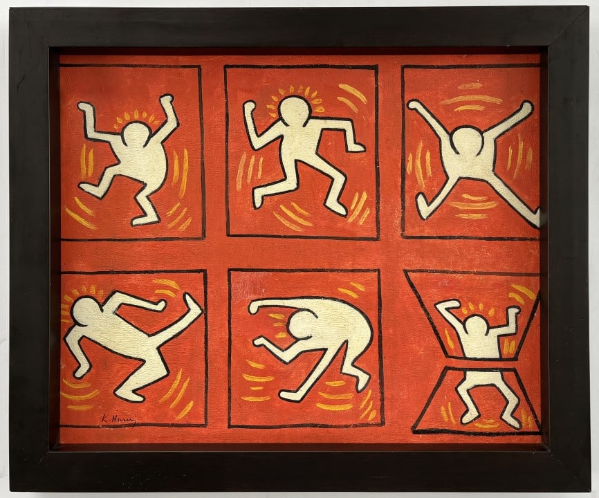 Keith Haring Oil on Canva: Keith Allen Haring appears in lower right. Attribute to Keith Allen Haring Technique Mixed Media Measures: 20.50 x 24,25 inches Image size Medium: Paper. Provenance: Private Collection. Lived between