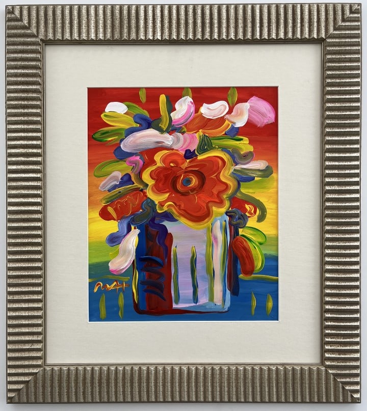 Peter Max Mixed Media: Peter Max appears in Lower right. Attribute to Peter Max Technique: Mixed Media Measures: 10 x 10 inches Image size Medium: paper. Provenance: Private Collection. Lived between October 1937 (84 years