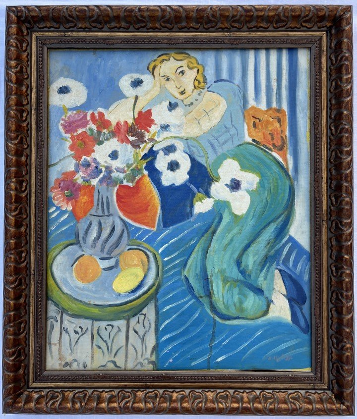 Henri Matisse Oil on Canvas: Henri Matisse appears in Lower right corner. Attribute to Henri Matisse Thecnique: Oil Mixed Media Measures: 24.50 x 21 inches Frame size and 20 x 16.50 inches Image size Medium: Canva. Provenance: Pr