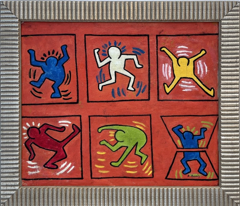 Keith Allen Haring Oil on canva: Keith Allen Haring appears in lower right. Attribute to Keith Allen Haring Technique Oil Measures: 29 x 25 inches Frame size and 20.50 x 24.50 Image size Medium: Canva. Provenance: Private Collection.