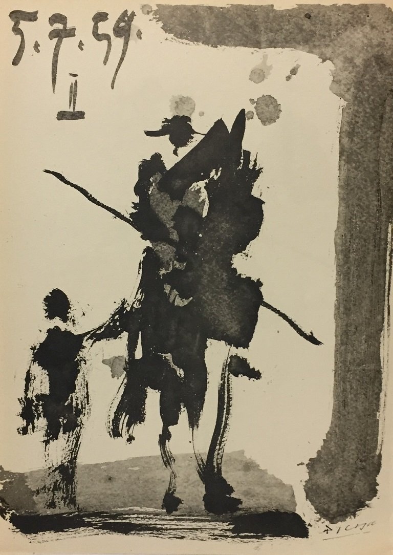 PABLO PICASSO LITHOGRAPH / WIHT CERTIF: 15" X 11"(Attrib.) PABLO PICASSO with gallery certificate, published by SPADEM, Paris France, New York 1959