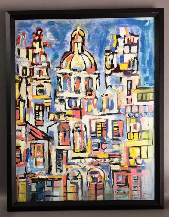 Rene Portocarrero Oil on Canvas: Private Collection and Provenance 29" x 22" (Attrib.) with Attrib Certificate of Authenticity and Provenance Rene Portocarrero 1912-1985 was a Cuban artist recognised internationally for his achieveme