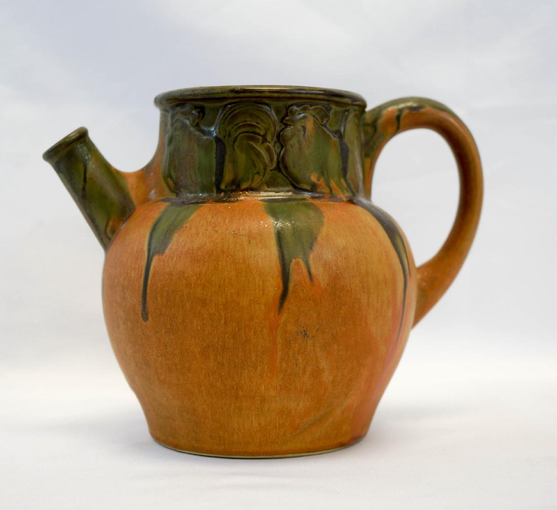 Denbac Rooster Pitcher: An arts and crafts Denbac rooster pitcher. Measures 5.75" tall x 7.25" width. In excellent condition with no damage or repairs. We ship most items in house. Exclusions include furniture, oversized fra