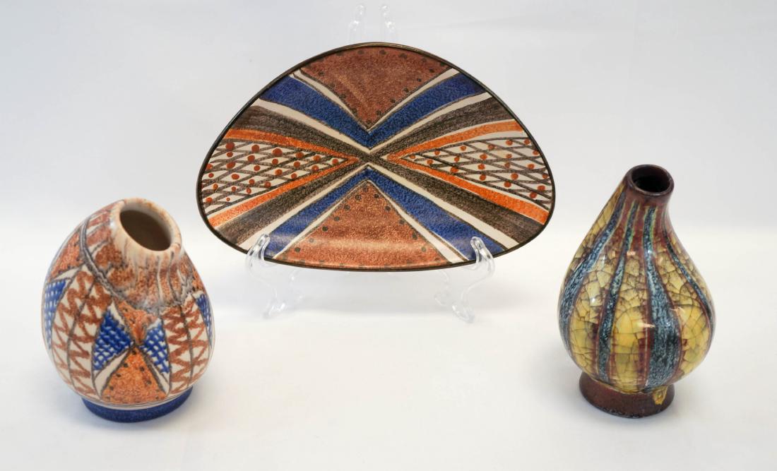 Michael Andersen Marianne Starck Pottery, Three: Three pieces of Michael Andersen & Sons pottery designs by Marianne Starck. Sizes range from 4.75" to 8". All are in excellent condition. We ship most items in house. Exclusions include furniture, ove
