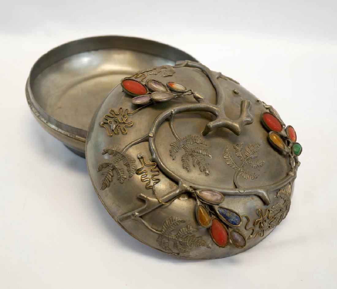 Antique Chinese Pewter Round Box with Decoration (1 of 7)