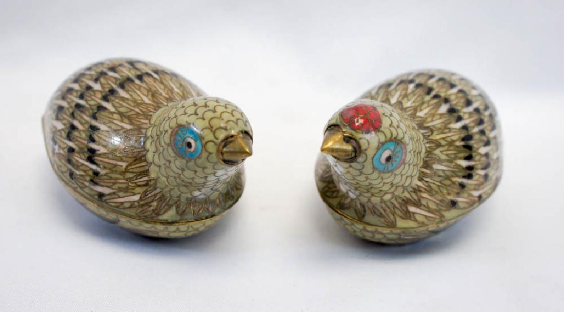 Pair Vintage Chinese Cloisonne Bird Boxes Matching (1 of 4)