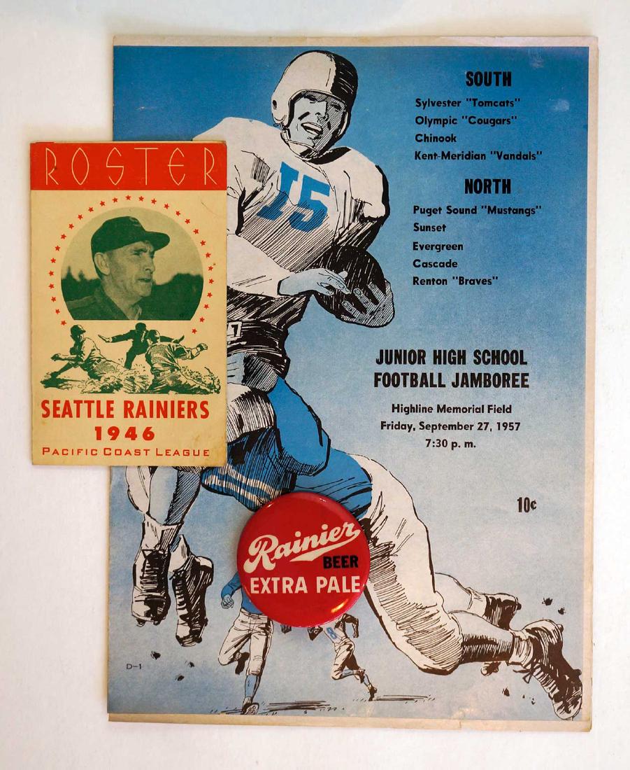 1946 Rainiers Roster and Rainier Beer Button (1 of 1)
