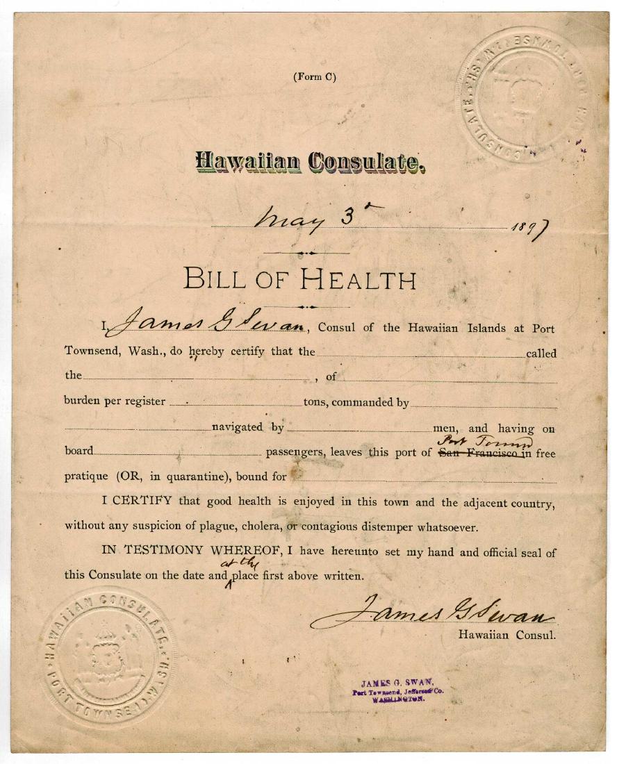 Hawaiian Bill of Health 1897 (1 of 1)