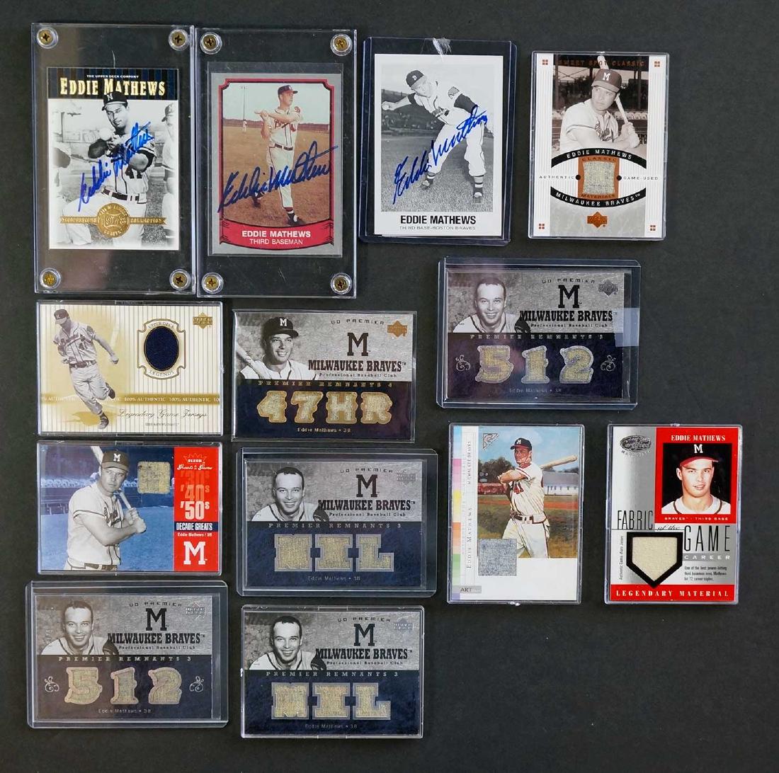 Eddie Mathews Signed and Relics BB Cards (13) (1 of 2)