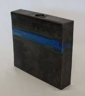 William Wyman (American, 1922-1980) Slab Vase: William Wyman (American, 1922-1980) studio pottery slab vase. Excellent condition with no chips, cracks or repairs. Measures 8.5" x 9.5" x 2". We ship most items in house. Exceptions include