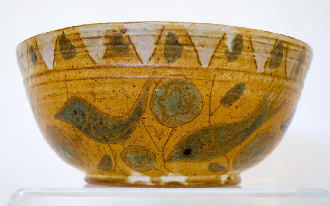 Frances Senska (1914-2009) Pottery Bowl: Frances Senska (1914-2009) pottery bowl. Measures 8" x 3.5". This bowl does have one hairline cracks that extends .75" on the outside and 2" on the inside. There are no other cracks, chips or repairs.