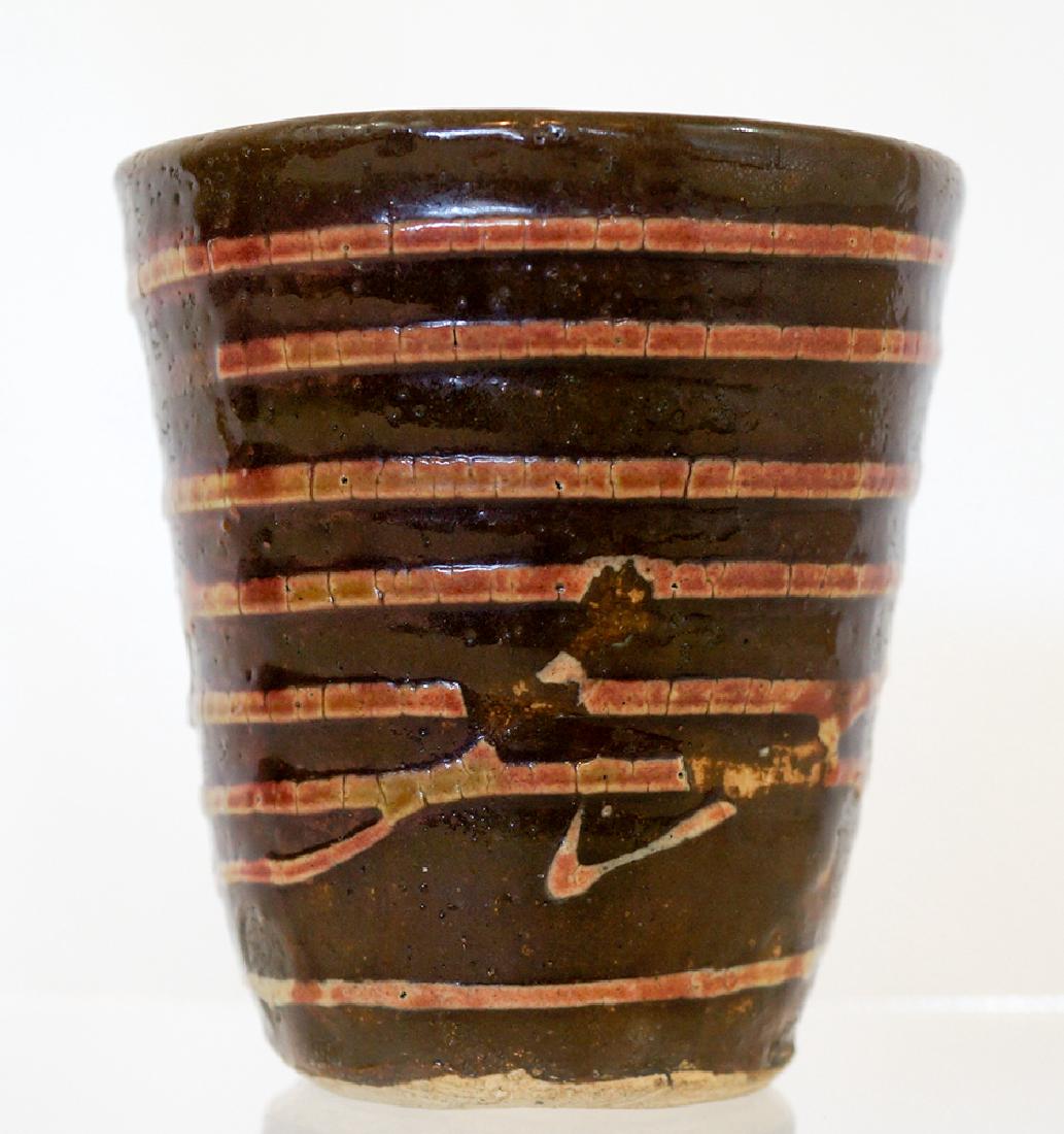 Jun Kaneko (born 1942) Studio Pottery Cup: Jun Kaneko studio pottery cup. Excellent condition with no cracks, chips or repairs. Measures 4" x 3.5". Terence Karson: Proceeds support acquisition funds in Karson’s honor at the Missoula Art Muse