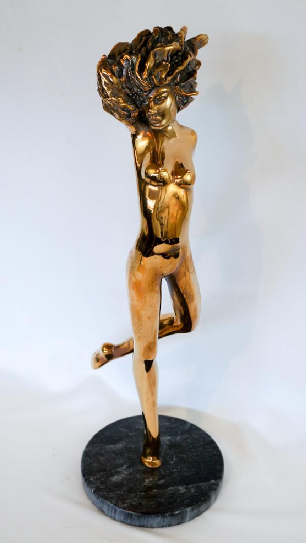 Tom Bennett (born 1928) Temptation Artist Proof: Tom Bennett (born 1928) polished bronze sculpture titled Temptation. Artist Proof of a limited edition of 250. Signed on foot Tom Bennett, A/P and dated 1989. Measures approximately 18.5" x 6.5. Excel