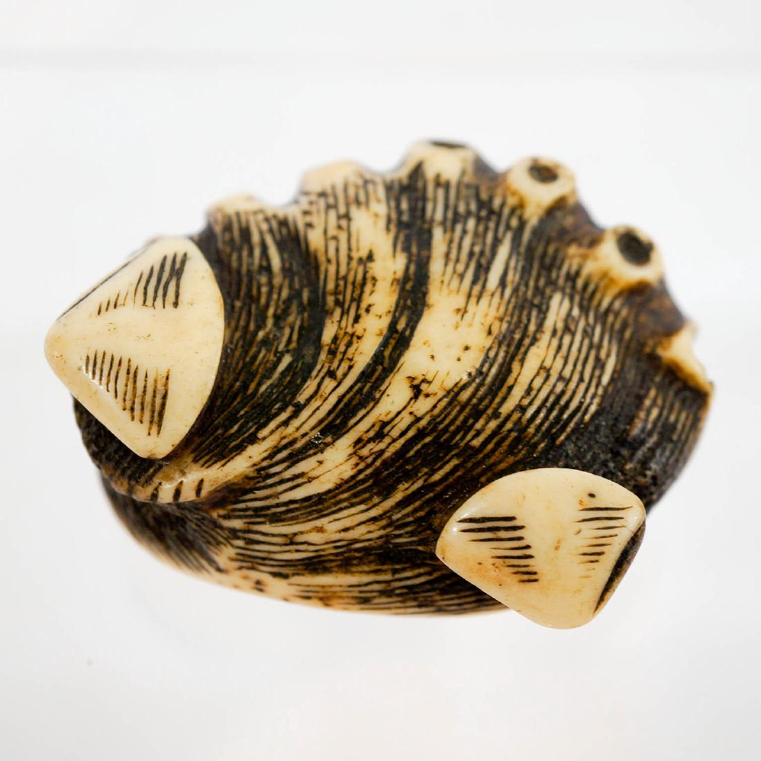 Abalone Stag Horn Netsuke, 19th Century: Abalone Stag Horn Netsuke, Edo period. Circa 1825, measures 2.25" x 1.75" x 1" (5.5 cm x 4.5 cm x 2.5 cm). Very good condition. We ship most items in house. Exclusions include furniture, oversized fra