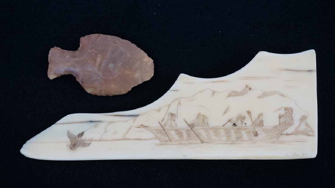 J. Edenshaw Scrimshaw Letter Opener and Point: J. Edenshaw scrimshaw letter opener and point, unsigned. Measures 5 5/8" x 2". Excellent condition. We ship most items in house. Exclusions include furniture, oversized framed artwork and heavier item