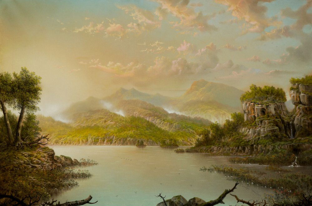 George Douglas Brewerton (1827-1901) Framed Pastel: George Douglas Brewerton (American, 1827-1901) large framed pastel. Titled "Misty Morning", measures 24" x 36" (image) and 34" x 46.5" framed. Signed lower right. Records indicate that this is a paste