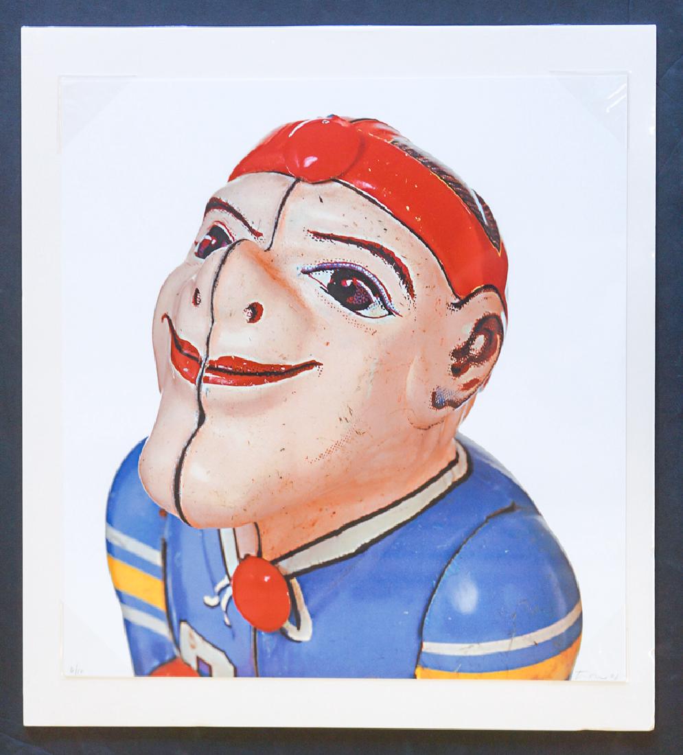 Ernest Trova Signed Print [Hockey Player]: Ernest Trova signed and numbered print [Hockey Player]. Measures 21 11/16" x 20 3/8" (55 cm x 52 cm). Created 2001, edition of 10. Numbered #6/10 in pencil lower left. Signed and dated Trova "01 lower