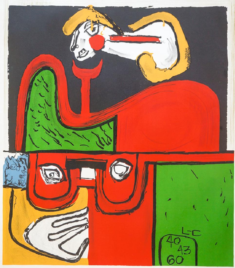Le Corbusier (1887-1965) Lithograph in Colors: Le Corbusier (1887-1965) lithograph in colors on paper, open edition. [Portrait, 1940/43/60]. Measures 29 5/8" x 25 1/8" (76 cm x 63.75 cm) sheet size. Excellent condition. Unframed, loose and not mou