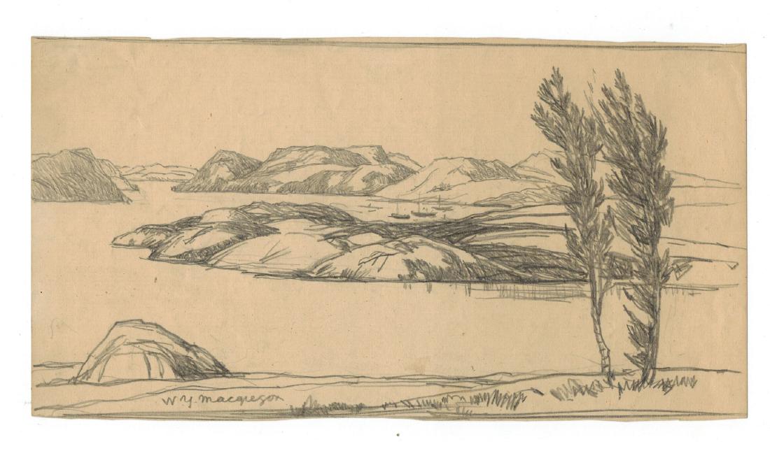William York MacGregor (1855 - 1923): Original charcoal drawing. Measures 4.75" x 9" (12 cm x 23 cm). Unframed, loose and not glued, laid down or mounted. We ship most items in house. Exclusions include furniture, oversized framed artwork