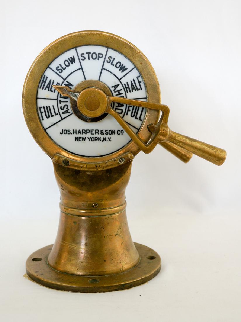 Jos. Harper & Son Ship Telegraph: Jos. Harper & Son Co. New York Ship's Telegraph. Measures 13.5" x 10.75" x 7.75". One glass dial is cracked. We ship most items in house. Exclusions include furniture, oversized framed artwork and hea