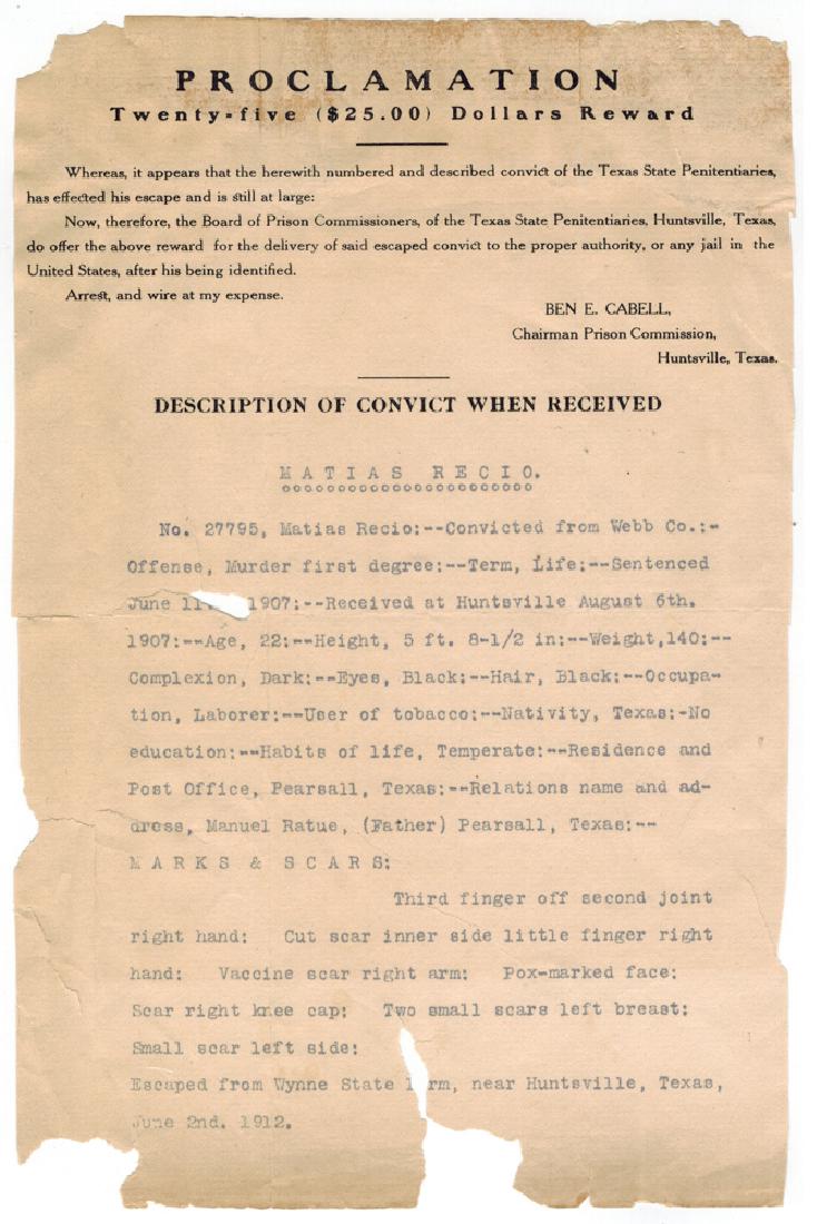 Texas Wanted Poster for Matias Recio (1 of 1)