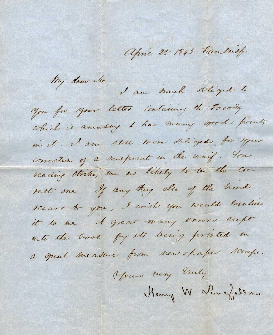 Henry W. Longfellow Signed Letter (1 of 3)