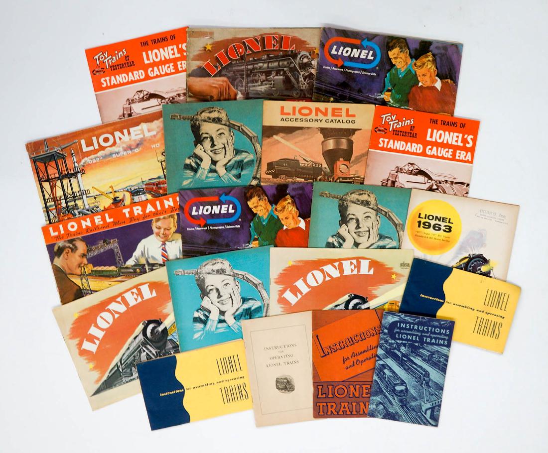 Group of Vintage Lionel Toy Trains Catalogs: A group of vintage Lionel toy trains catalogs dating from 1940 to the 1960's. Condition varies, most Vg-Ex/Ex. We ship most items in-house with the exception of firearms, large and/or heavy items and 