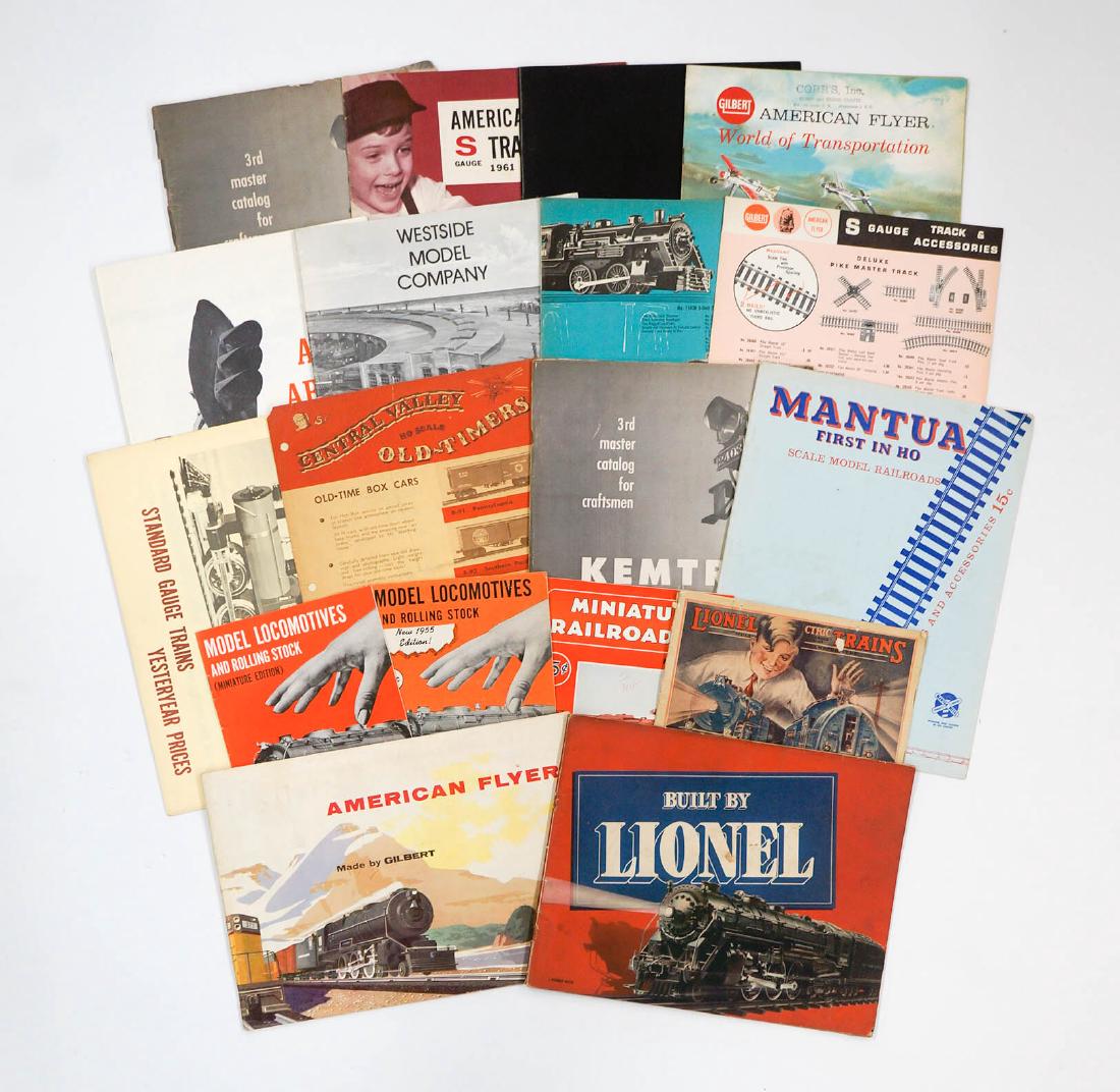 A Group of Vintage Toy Trains Sales Catalogs: [Trains, Lionel, American Flyer] A group of vintage toy trains sales catalogs, magazines and publications. Includes fourteen pieces from Lionel, Gilbert American Flyer, Mantua and more. We ship most i