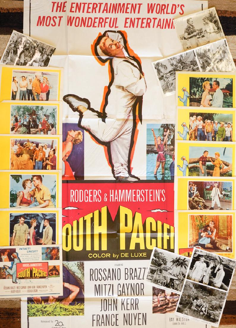 South Pacific Movie Memorabilia: Roger & Hammerstein's South Pacific Movie Memorabilia. Starring Rossano Brazzi, Mitzi Gaynor, John Kerr and France Nuyen. Directed by Joshua Logan. 10 posters 14"x10 3/4", 7 b/w photos 8"x10" and 76 1