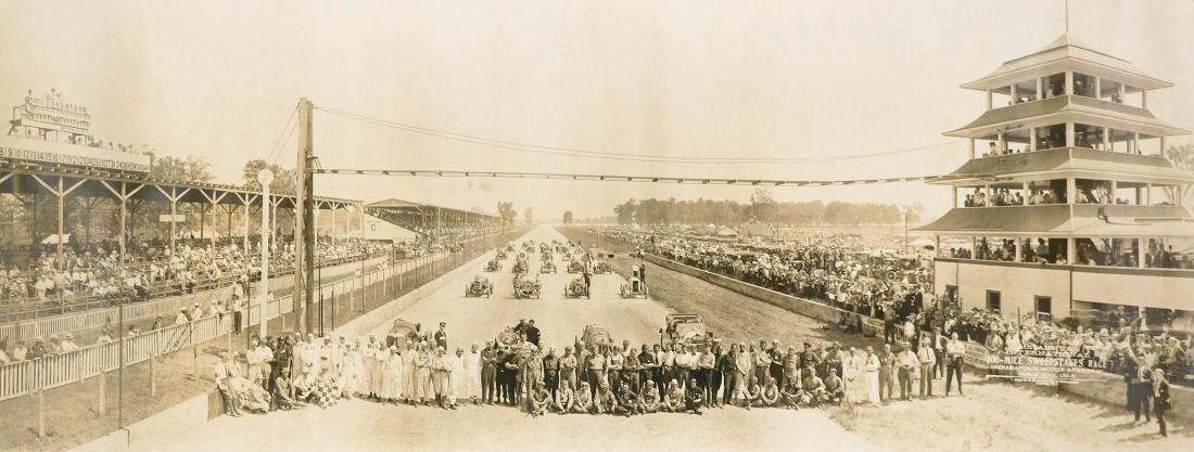 1914 Original Indy 500 Panoramic Photograph: Descended through the family of mechanic Charles Rogers is this second of five lots to come from his estate. Rogers was the ride-a-long mechanic with driver Charles Keene as they placed eighth in the 