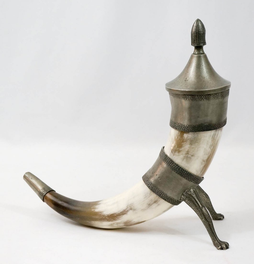 Norwegian Pewter and Horn Drinking Cup