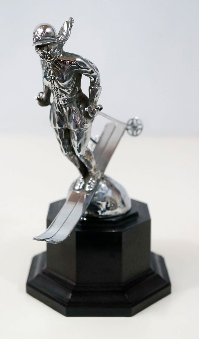 Original Riley Ski Lady Car Mascot: Original Riley Ski Lady Car Mascot An Original Signed Riley Sky Lady Car Mascot or Hood Ornament. Excellent Condition. On Base, 7.25" x 5" x 2.75" Total.