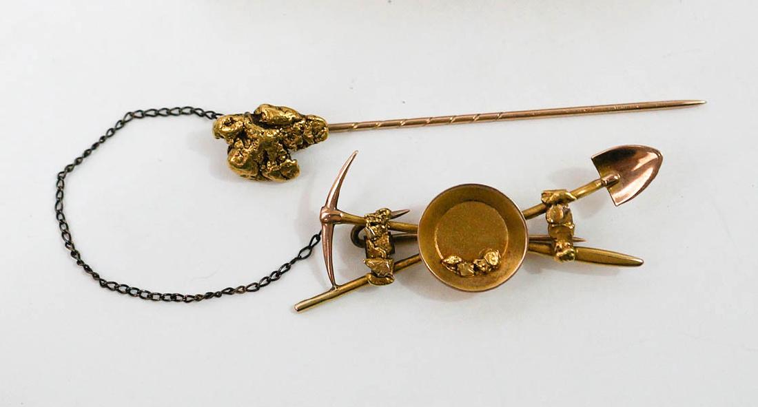 Antique Gold Nugget Stick Pin and Gold Pan Brooch (1 of 1)
