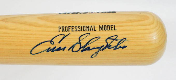 Enos Slaughter Signed Pro Model Bat Beckett COA: Enos Slaughter full size Rawlings Big Stick Professional Model autographed baseball bat. Beckett Authentication Services COA and certification sticker on end of barrel. Measures 34", signature NM/NM-M